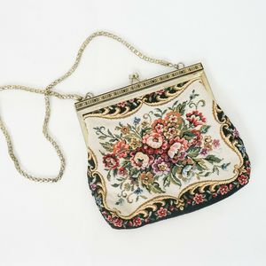 Vintage Purse Tapestry Floral Metal Clasp Frame